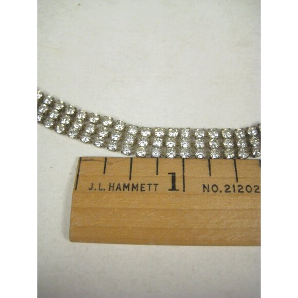 Vintage Rhinestone Choker Necklace Silvertone 1950s Bridal Jewelry 14 In Clear - Picture 2 of 11